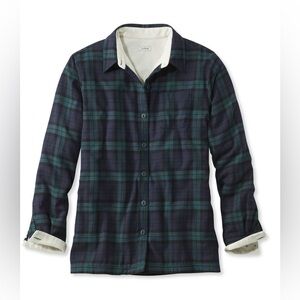 L.L. Bean Green and Navy Plaid Fleece Lined Shirt Shacket Jacket
